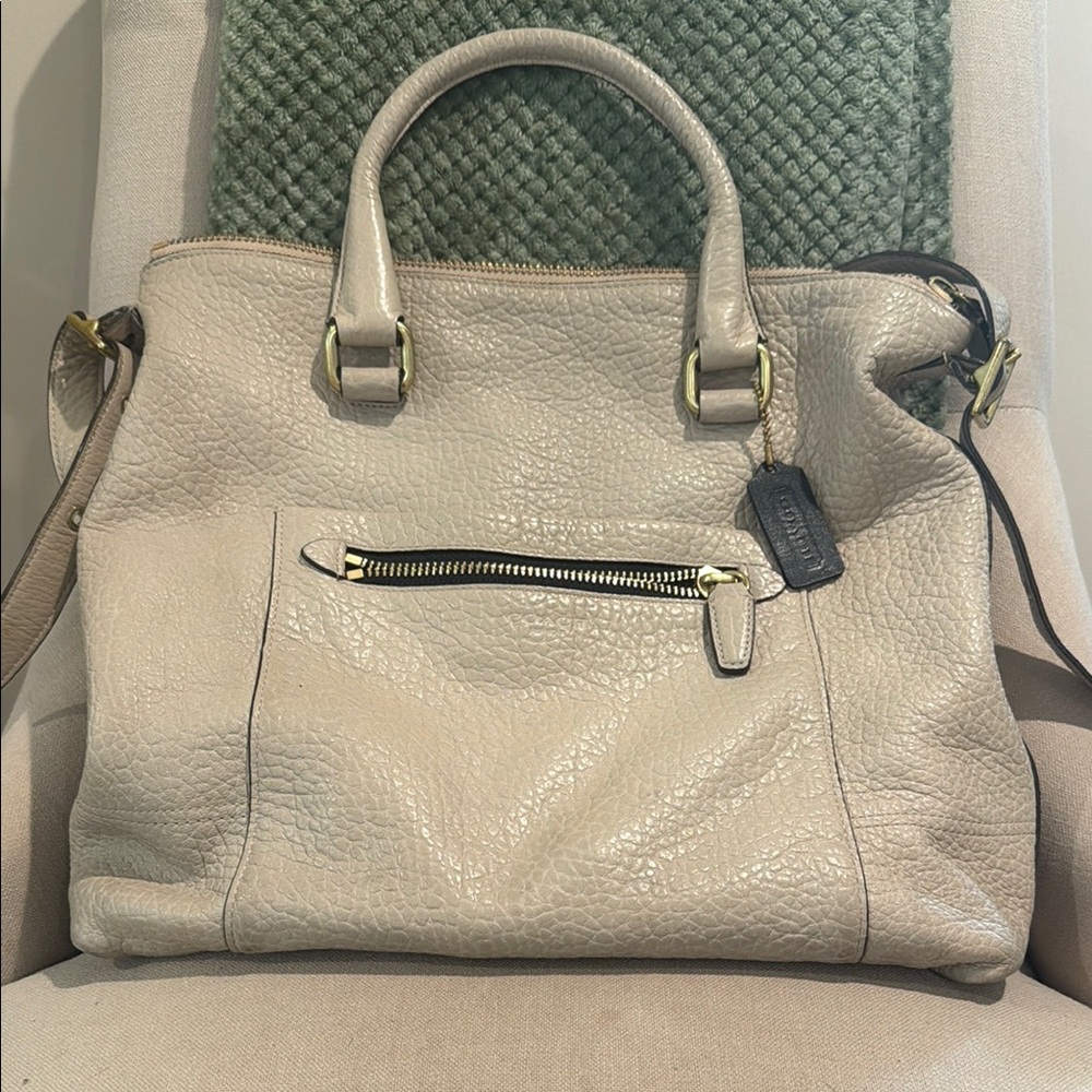 Coach Pebbled Leather Satchel in Light Taupe